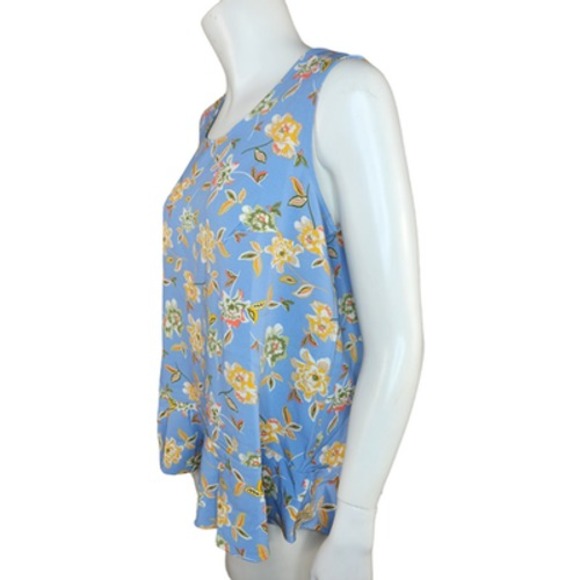 Denim & Co. Printed Sleeveless Tank Top Flutter Bottom Blue Floral X-Small NWOT - Picture 4 of 14